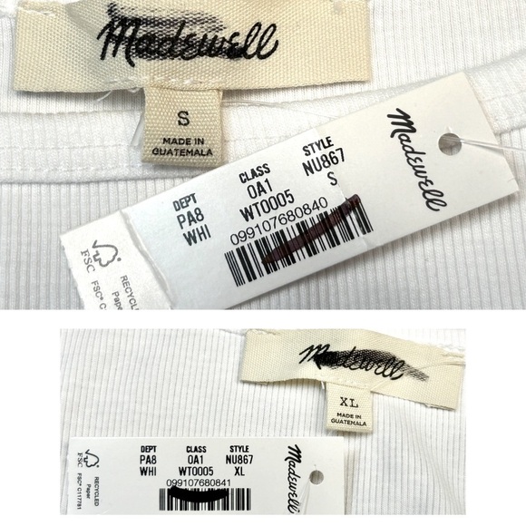 NWT Madewell White (Re)generative Cotton Ribbed Cap-Sleeve Tee, Sizes S & XL - Picture 12 of 14